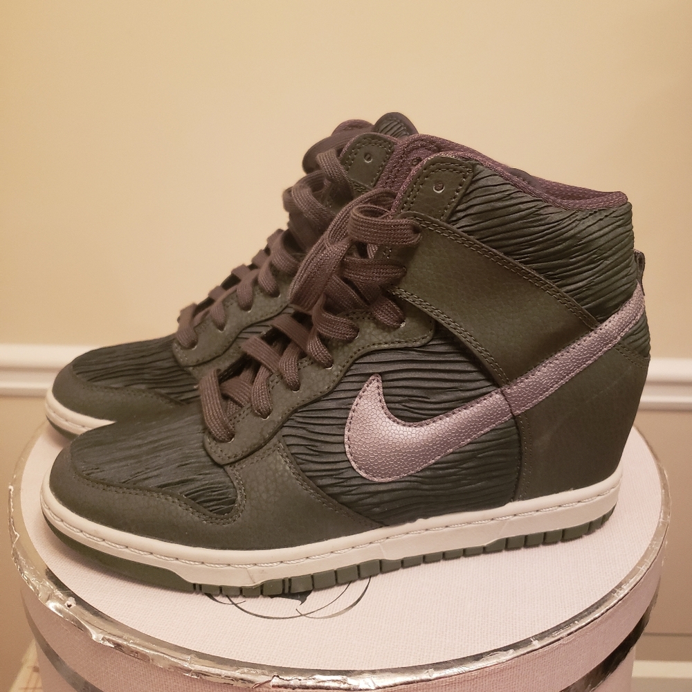 Nike Women's High-Top Wedge Sneakers in Olive Green and Lavender
